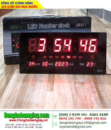 LED JH-3615 LED Number Clock / Đồng hồ treo tường LỊCH VẠN NIÊN và hiển thị Nhiệt độ |36cmx15cmx3cm| số LED ĐỎ 